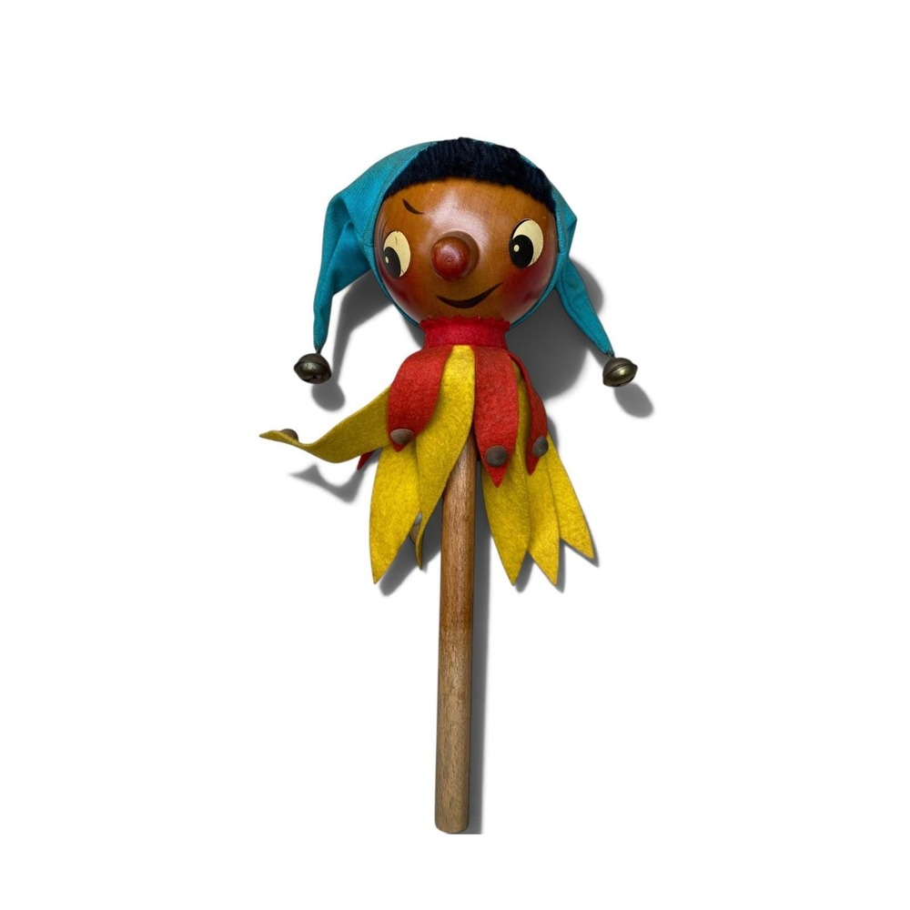 Vintage Steinbach Musical Spinning Court Jester Wood Felt Bells Germany